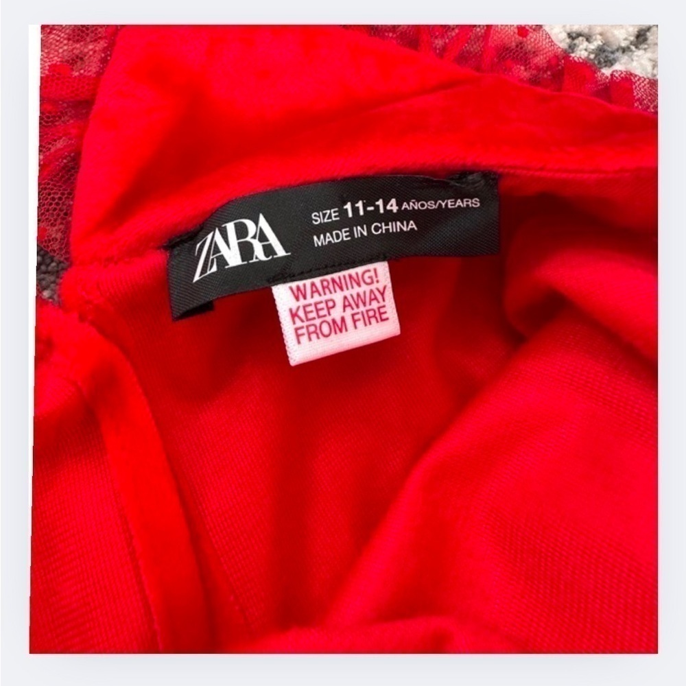 Zara Red Polka Dot Tulle & Velvet Dress with Cape - Picture 6 of 12